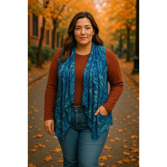 Avenue Women’s Plus 18/20 Blue Waterfall Cardigan Open Front Fall Layering - Picture 1 of 7